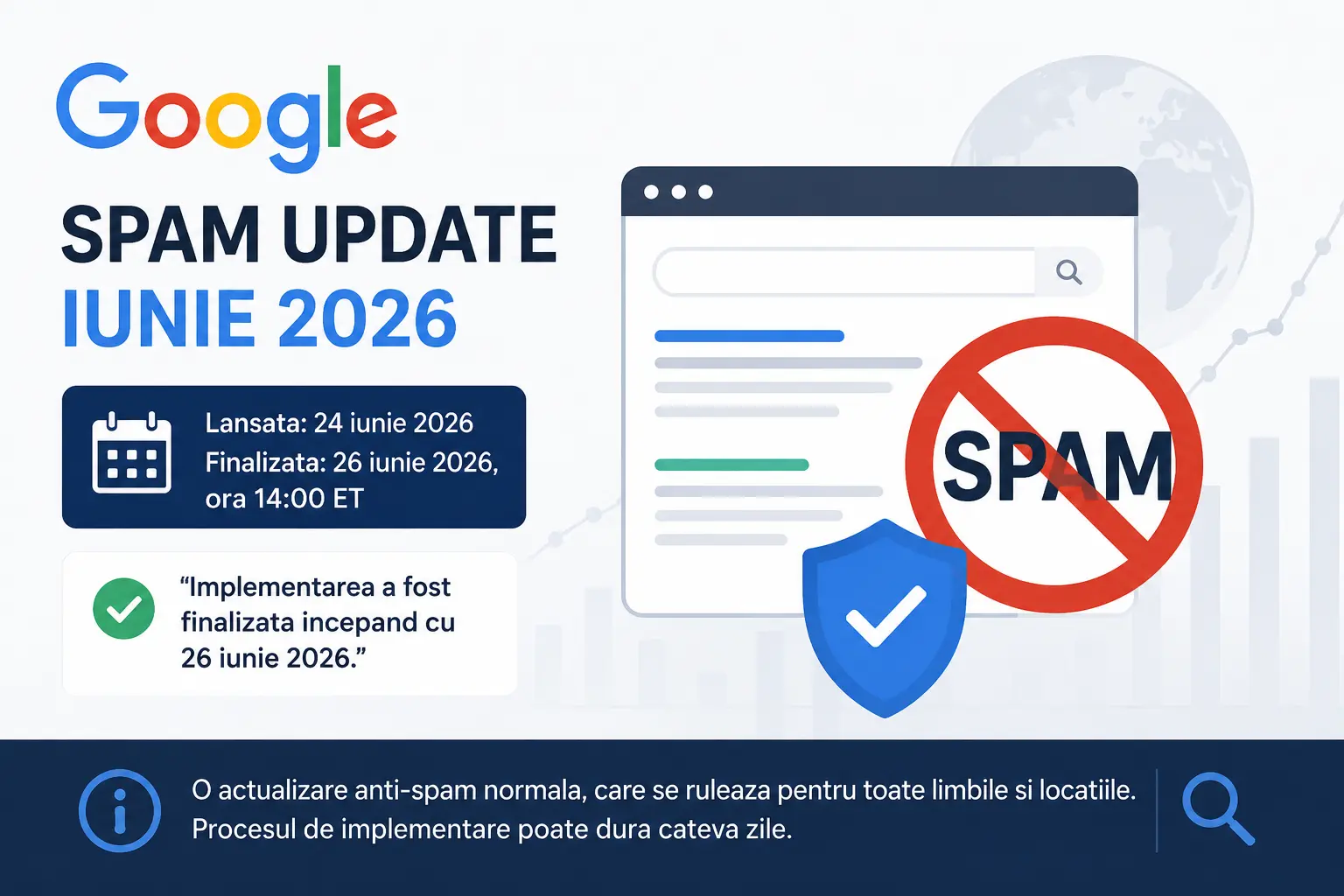 Actualizarea Google din iunie 2026 privind spamul a fost implementată